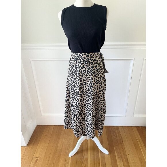 Tori Praver Leopard Print Tie Wrap Midi Skirt S - Picture 2 of 5